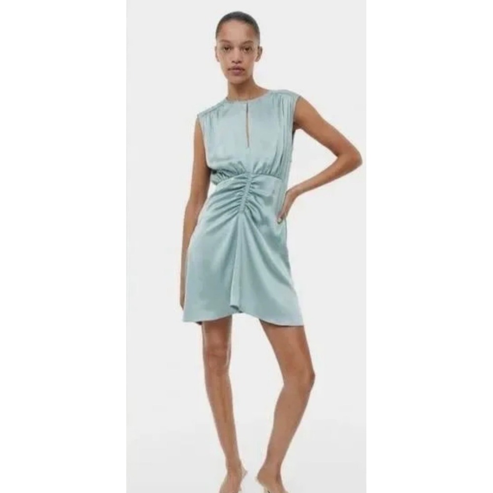 H&M Satin Ruched Mini Dress Sleeveless Keyhole Neck M